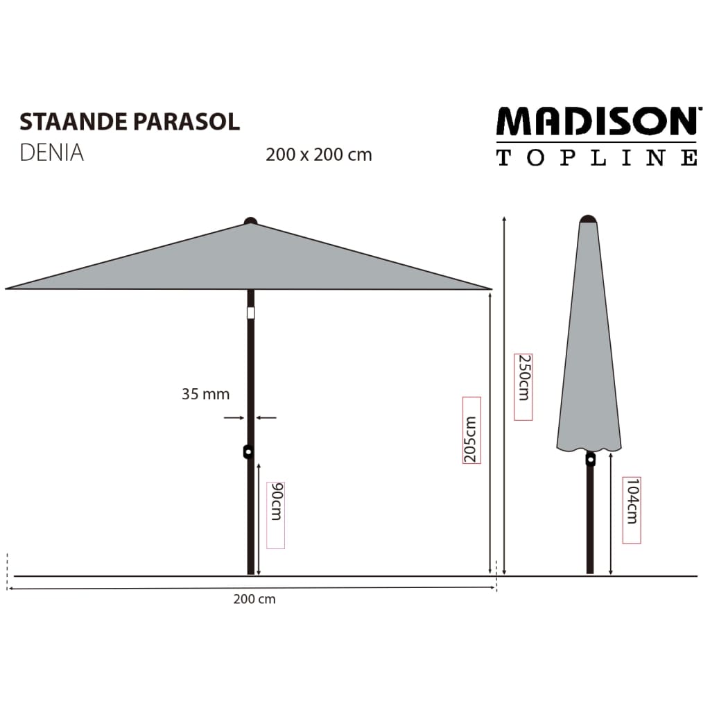 Madison Ombrellone da Giardino Denia 200x200 cm Tortora 447152