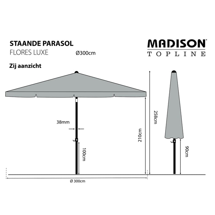 Madison Ombrellone da Giardino Flores Luxe 300cm Rotondo Grigio Chiaro 423702