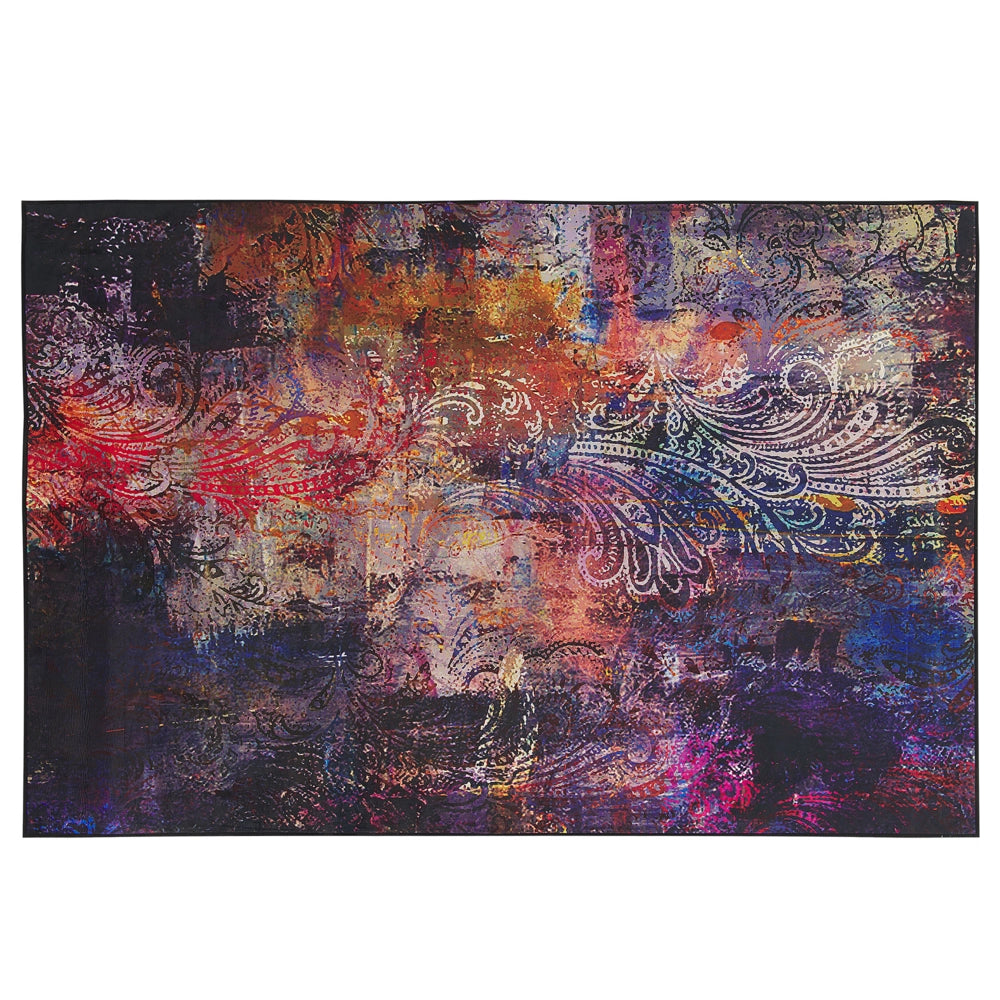 Tappeto tappetino Tappeto Tessuto Poliestere Multicolore Floreale Paisley Motivo Astratto Fondo Rivestito In Gomma 140 x 200 cm
