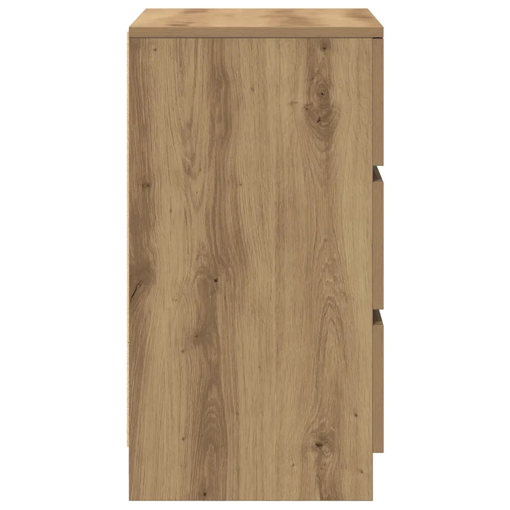 Comodini con 3 Cassetti 2 pz-Set di 2 Tavolino da notte Rovere Artigianale 39x35x65 cm