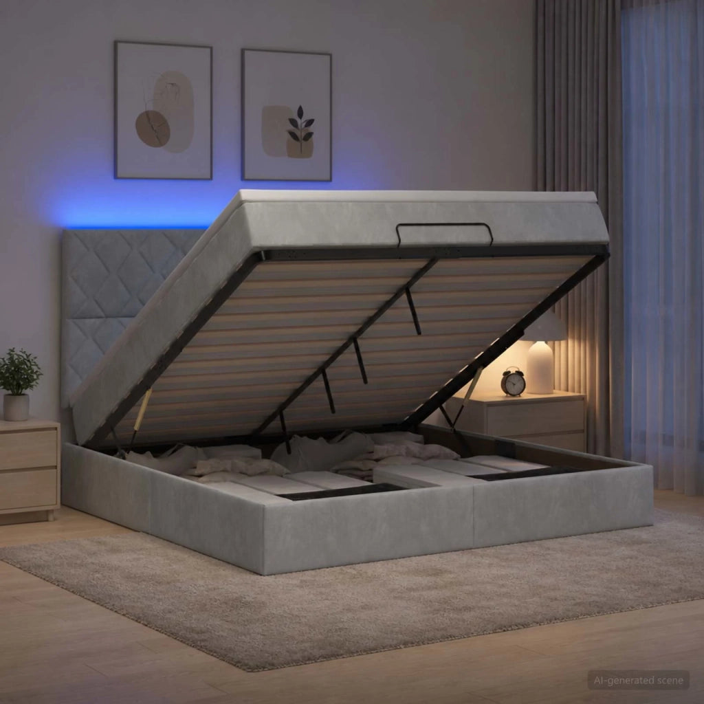 Letto Ottomano con Materasso e LED Grigio Chiaro 140 x 190 cm 3458373