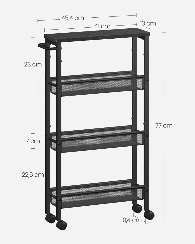 Carrello di servizio ripiano portaoggetti mobile design sottile ruote girevoli a 360° struttura in metallo per cucina soggiorno ufficio marrone rustico e nero 12_0005293