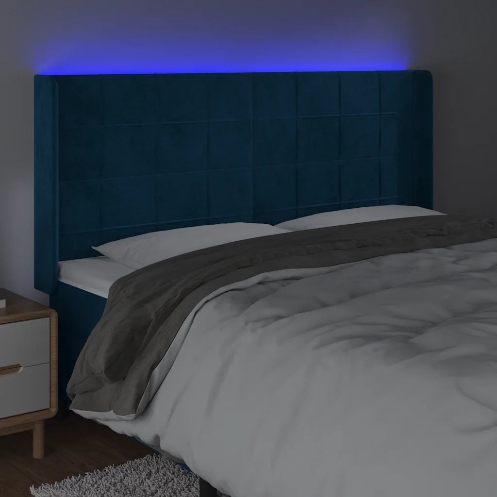 Testiera a LED Blu Scuro 183x16x118/128 cm in Velluto 3124112
