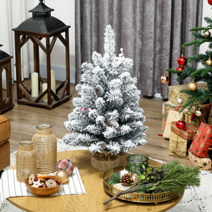 Albero di Natale Mini Innevato 60 cm con Pigne e Bacche Rosse per Interni