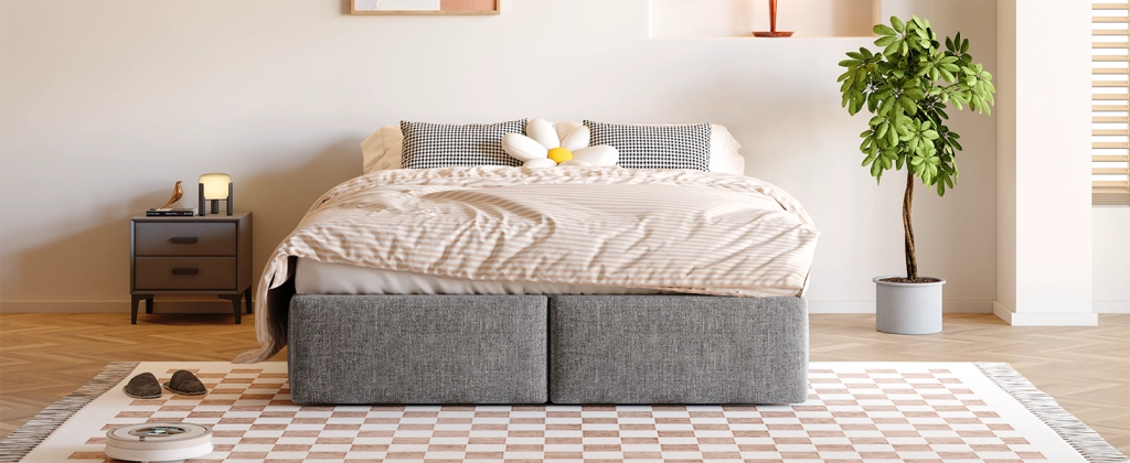 DESMIU Letto Contenitore 140 × 200 cm 2 Posti con 2 Cassetti e Vano Idraulico, senza Materasso, Grigio