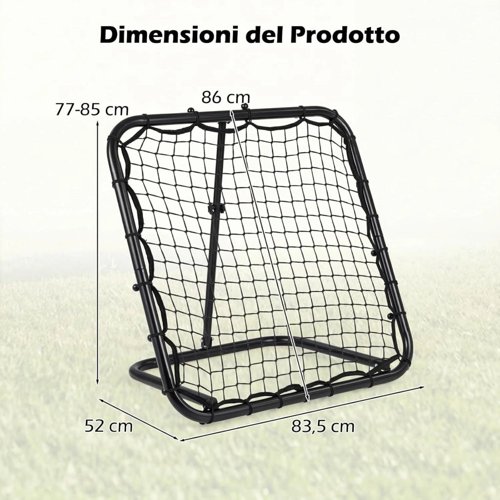 Rete Rimbalzo Calcio, Rete Calcio Rimbalzante Pieghevole da Giardino con 4 Altezze Regolabili, Telaio in Metallo e Picchetti, Porta da Calcio per Bambini, 83,5 x 52 x 77-85 cm