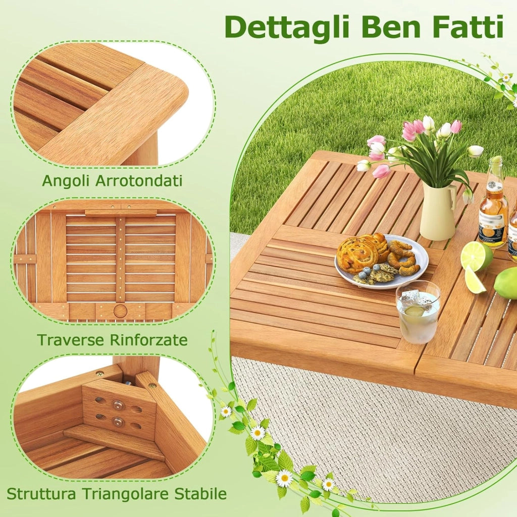 Tavolo Pranzo da Esterno 170 cm, con Foro per Ombrellone 5 cm, Tavolo Giardino in Legno Acacia a 6 Posti, per Giardino Patio, Portata 160 kg, 170 x 90 x 75,5 cm