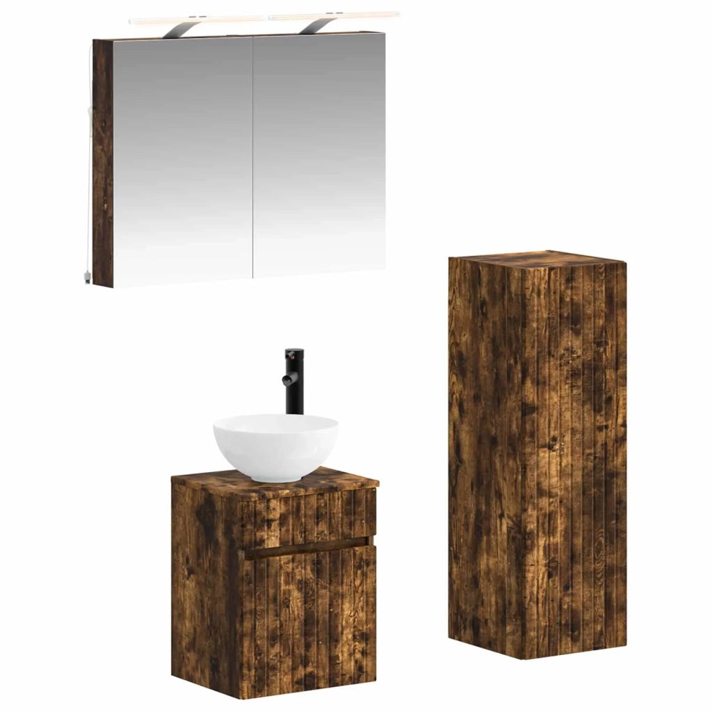 Set di mobili per il bagno 4 pz Rovere Fumo 3407459