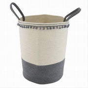 Trade Shop - Cesto Portaoggetti Per Biancheria In Corda Ponpon Grigi Con Manici 35x45cm 10672 -