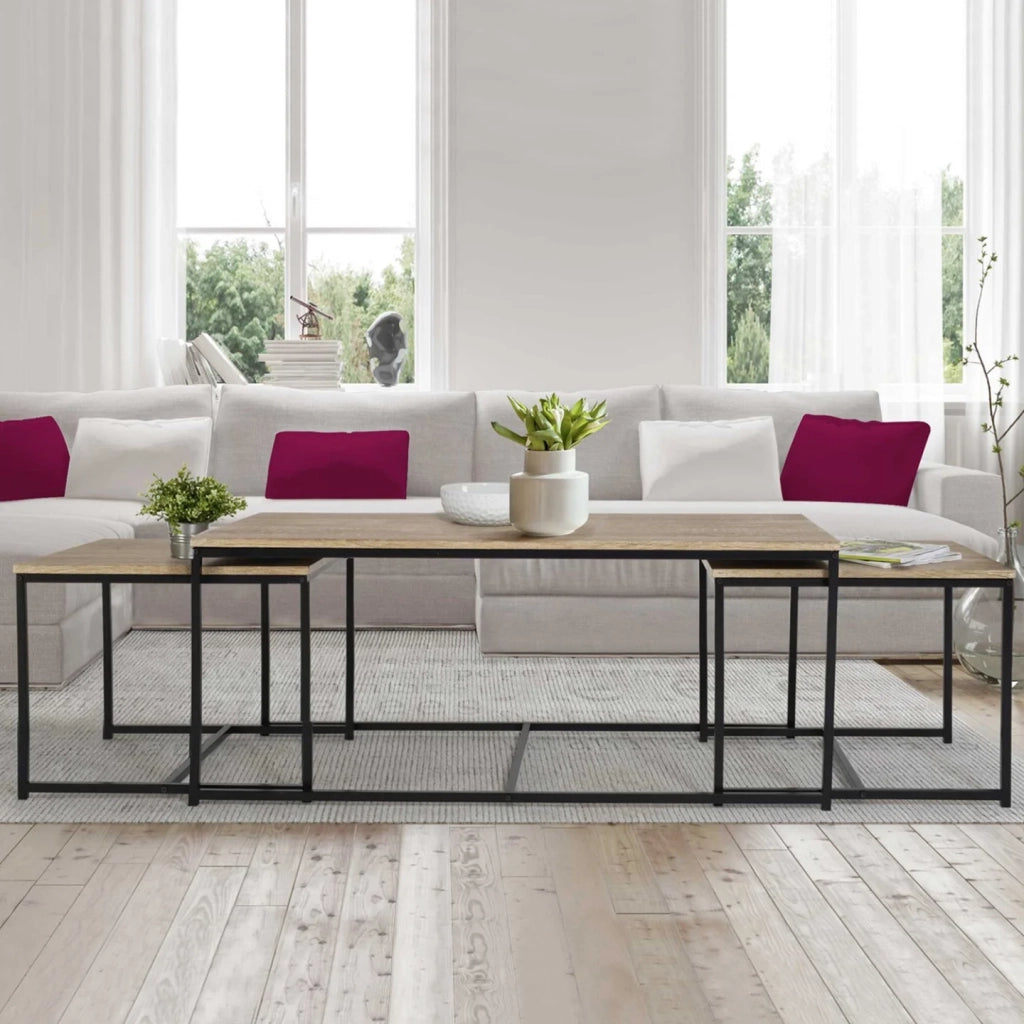 IDMarket - Set di 3 tavolini bassi 113 cm con design industriale DETROIT