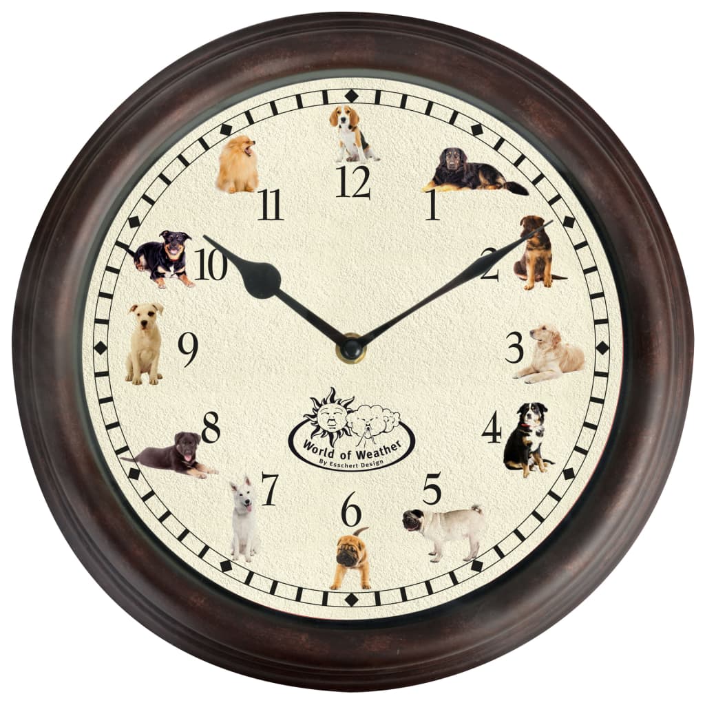 Esschert Design Orologio con Decorazioni e Suoni a Tema Cane 428858