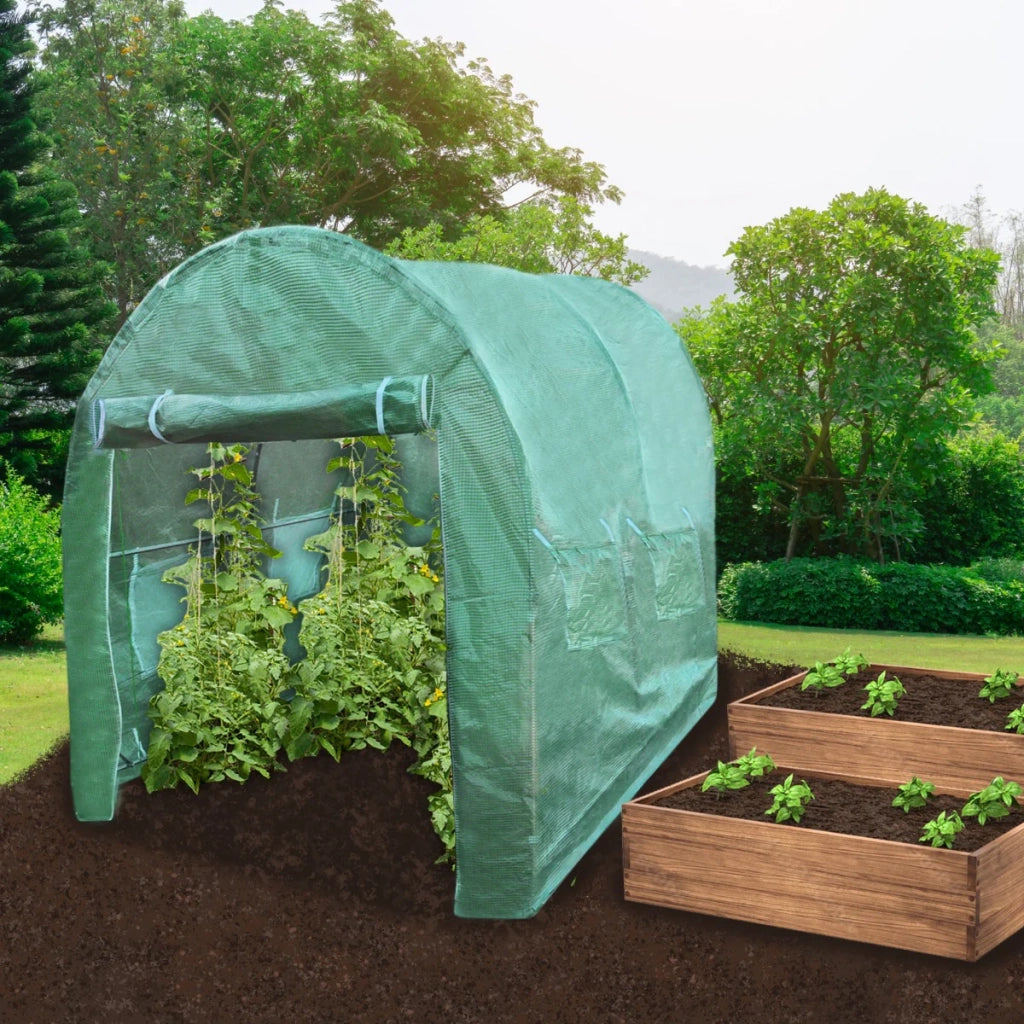 Serra da Giardino a Tunnel da Esterno in Polietilene Resistente alla Corrosione e Raggi UV Telaio in Ferro Galvanizzato per Piante Giardinaggio - 25mm - 4m x 2m