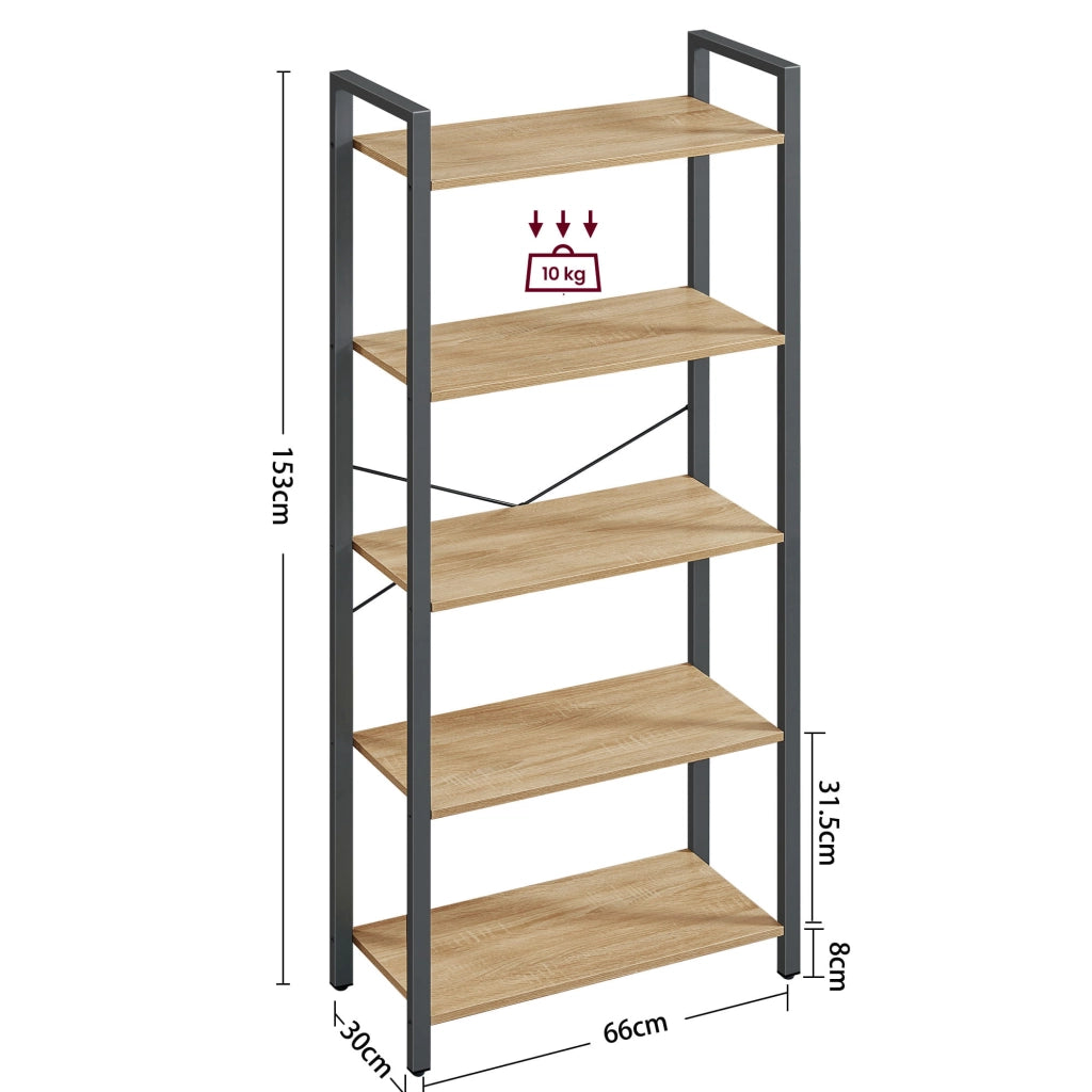 Libreria Valora | Scaffale espositivo e portaoggetti a 5 ripiani in rovere Sonoma