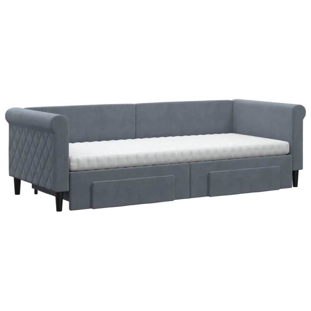 Divano Letto Estraibile Cassetti Grigio Scuro 80x200cm Velluto 3197837