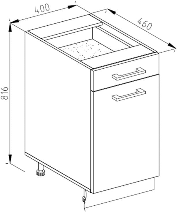 Mobiletto base per cucina R-Line, Calcestruzzo, 40 cm, PL Marmo, per la libera combinazione all'interno di sistemi cucina modulari