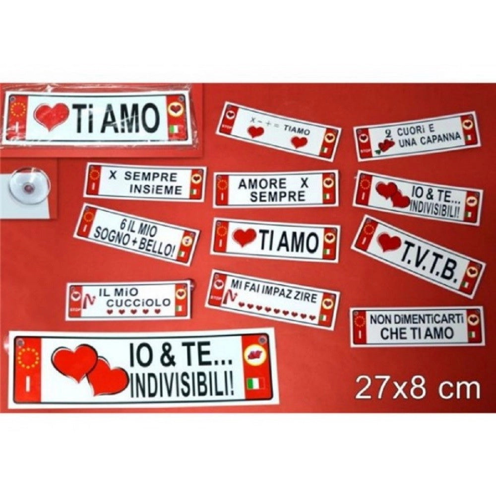 Trade Shop - Set 2 Pz Targa Targhetta Adesiva Idea Regalo San Valentino Mod. Assortiti 27x8cm -