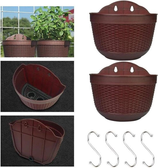 Piantina - Cassetta per piante Sostegno in gomma per piante Piantine appese Copertura per parete Vaso per fiori Appeso alla parete Contenitori per piante Marrone Con chiodo per balcone terrazza