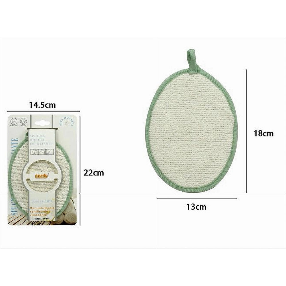 Trade Shop - Spugna Per Doccia Bagno Esfoliante Cura Di Pelle Corpo 13x18cm Verde Ovale 79644 -