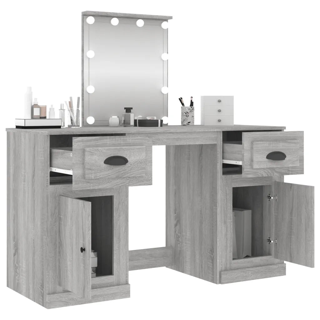 Toeletta | Tavolo da Trucco con LED Grigio Sonoma 130x50x132,5 cm