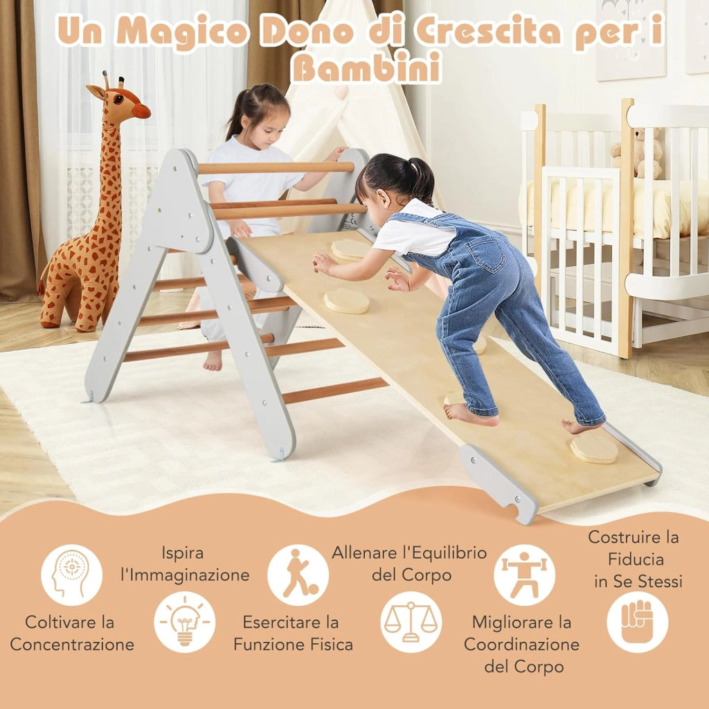 4 in 1 Set da Arrampicata per Bambini, Giocattoli da Arrampicata a Triangolo con Triangolo Arco e Salita, Ideale per Bambini 1 Anni + (Grigio)