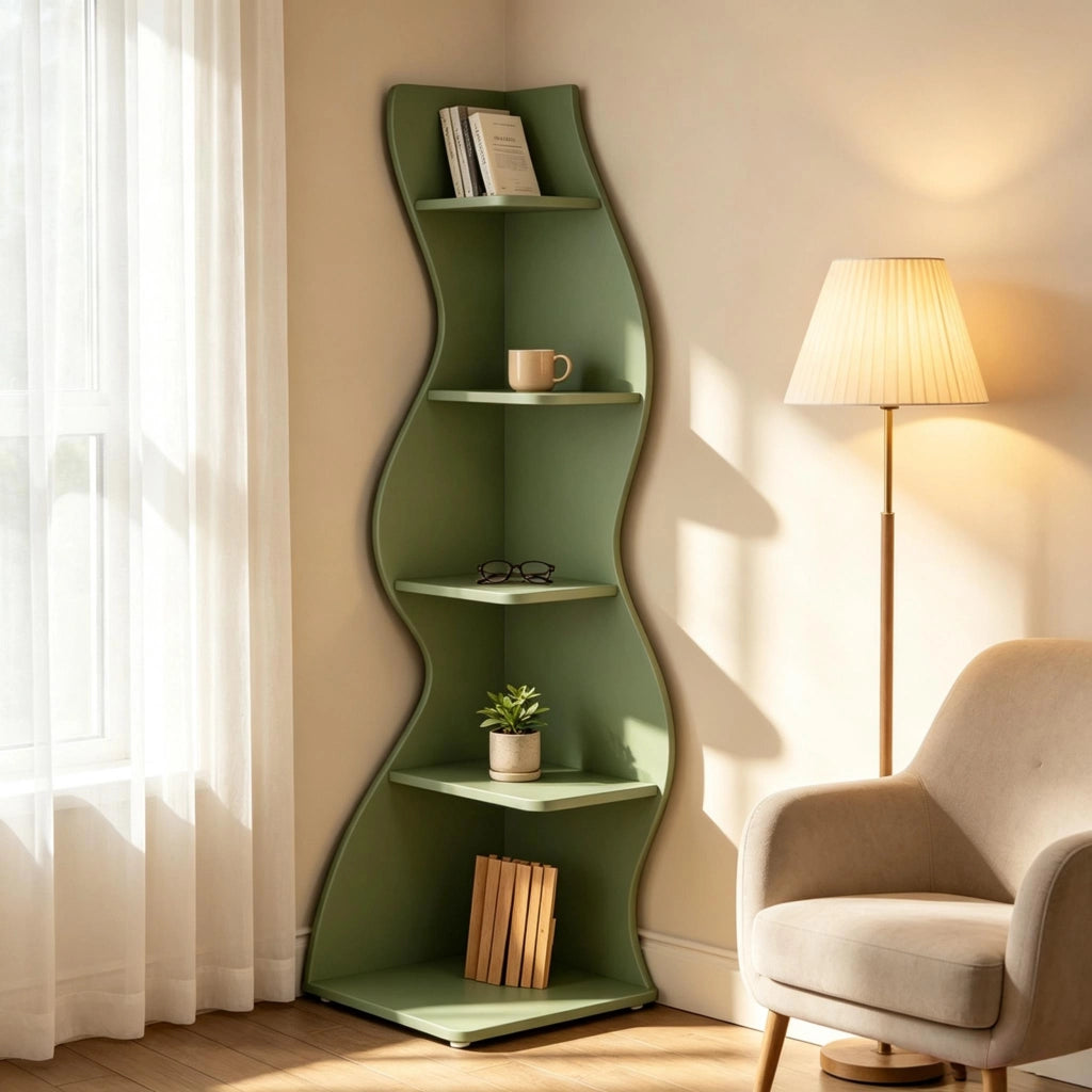 Scaffale angolare a 5 ripiani regolabili in legno verde