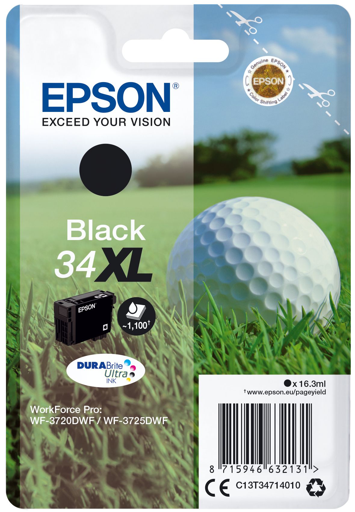 Epson golf ball singlepack black 34xl durabrite ultra ink - C13T34714020
