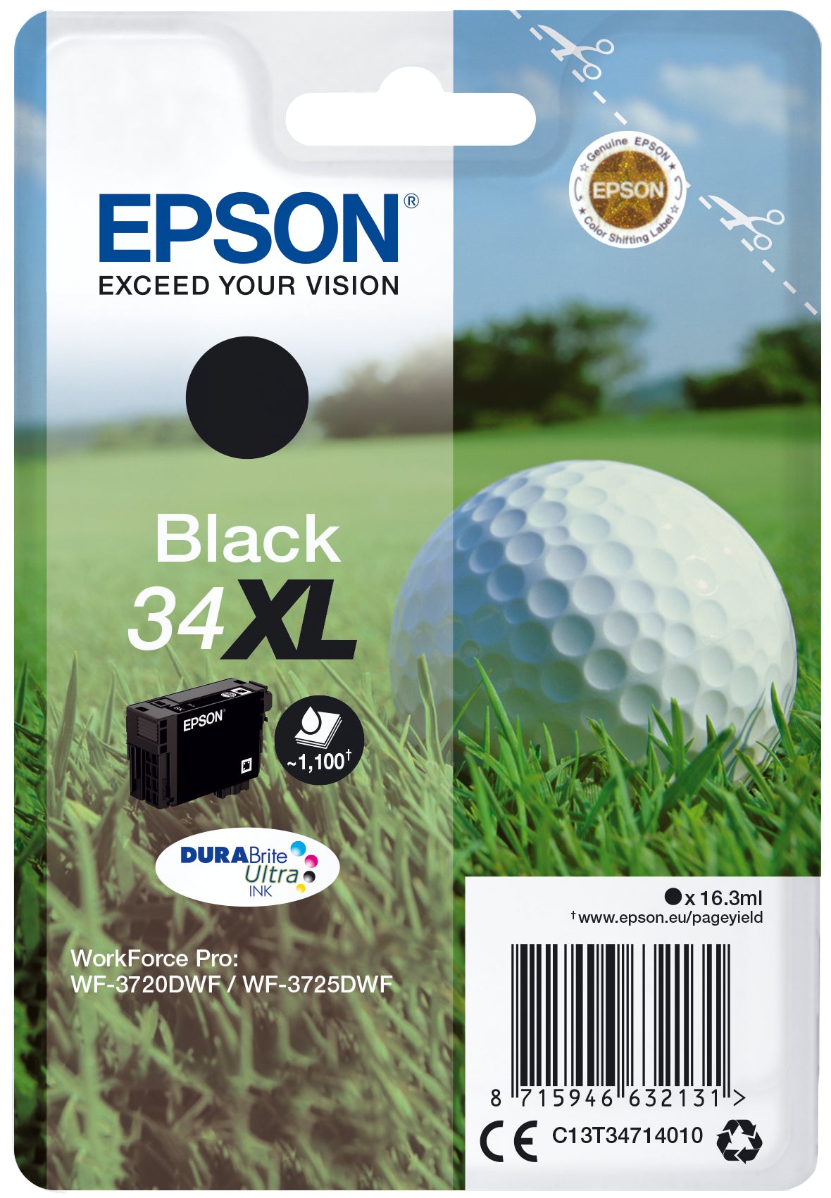 Epson golf ball singlepack black 34xl durabrite ultra ink - C13T34714020