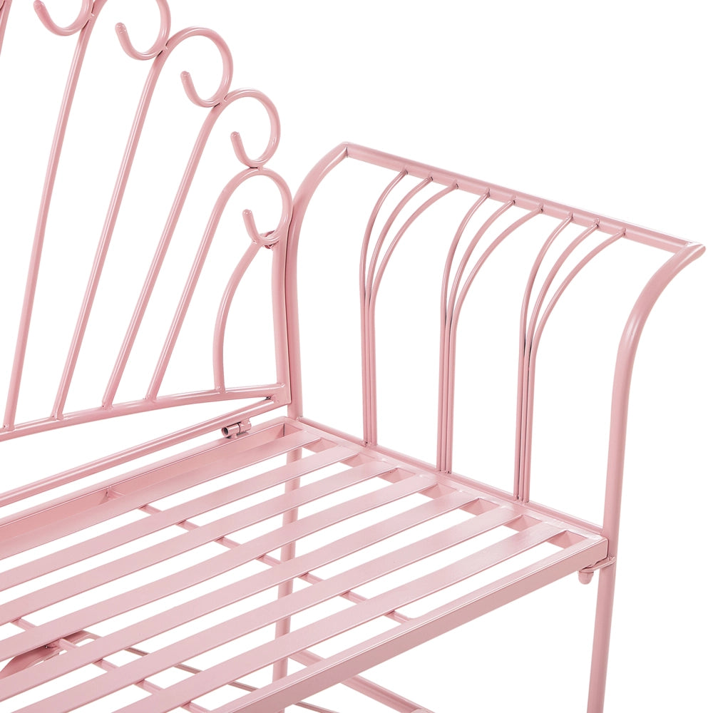 Panca da esterno in metallo rosa 2 posti con braccioli svasati in stile vintage
