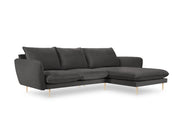 Cosmopolitan Design - Divano angolare destro "Vienna" 5 posti in velluto grigio scuro 