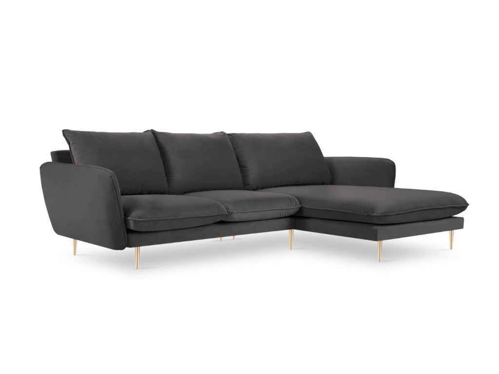 Cosmopolitan Design - Divano angolare destro "Vienna" 5 posti in velluto grigio scuro 