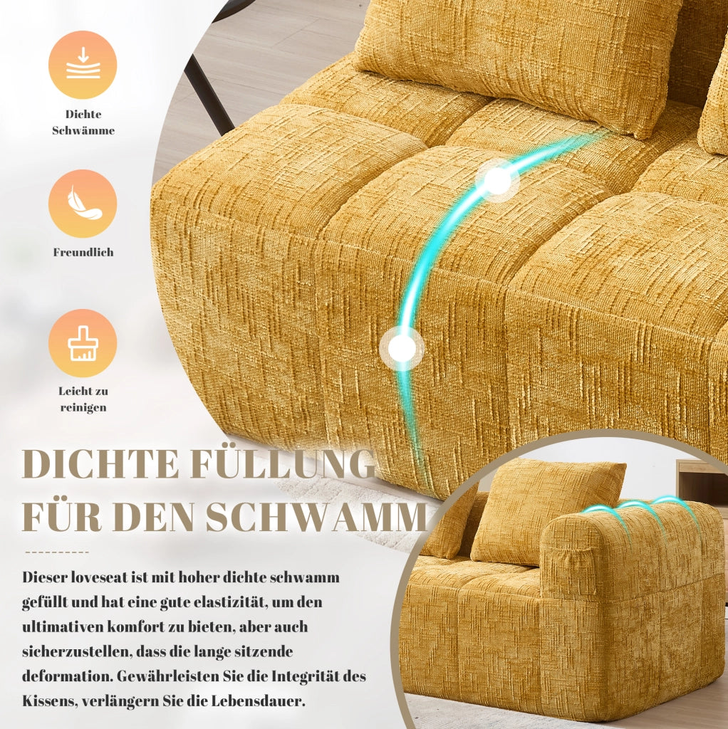 Divano chaise longue in ciniglia giallo con tasche laterali