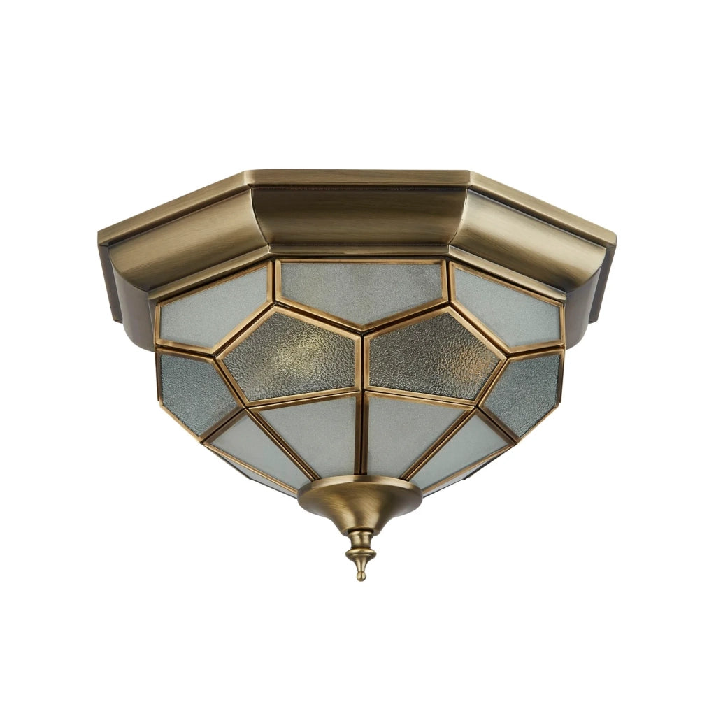 Plafoniera Classica Pisa Ii Ottone Vetro 2 Luci E14