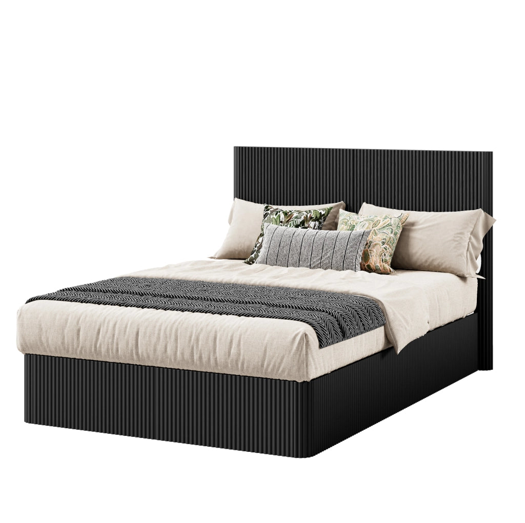 Letto 140x200 cm con contenitore e sistema idraulico; MDF e metallo nero