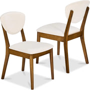 Set 2 Sedie da Pranzo in Legno Scuro Rivestimento in Tessuto Crema 52x47x84 cm