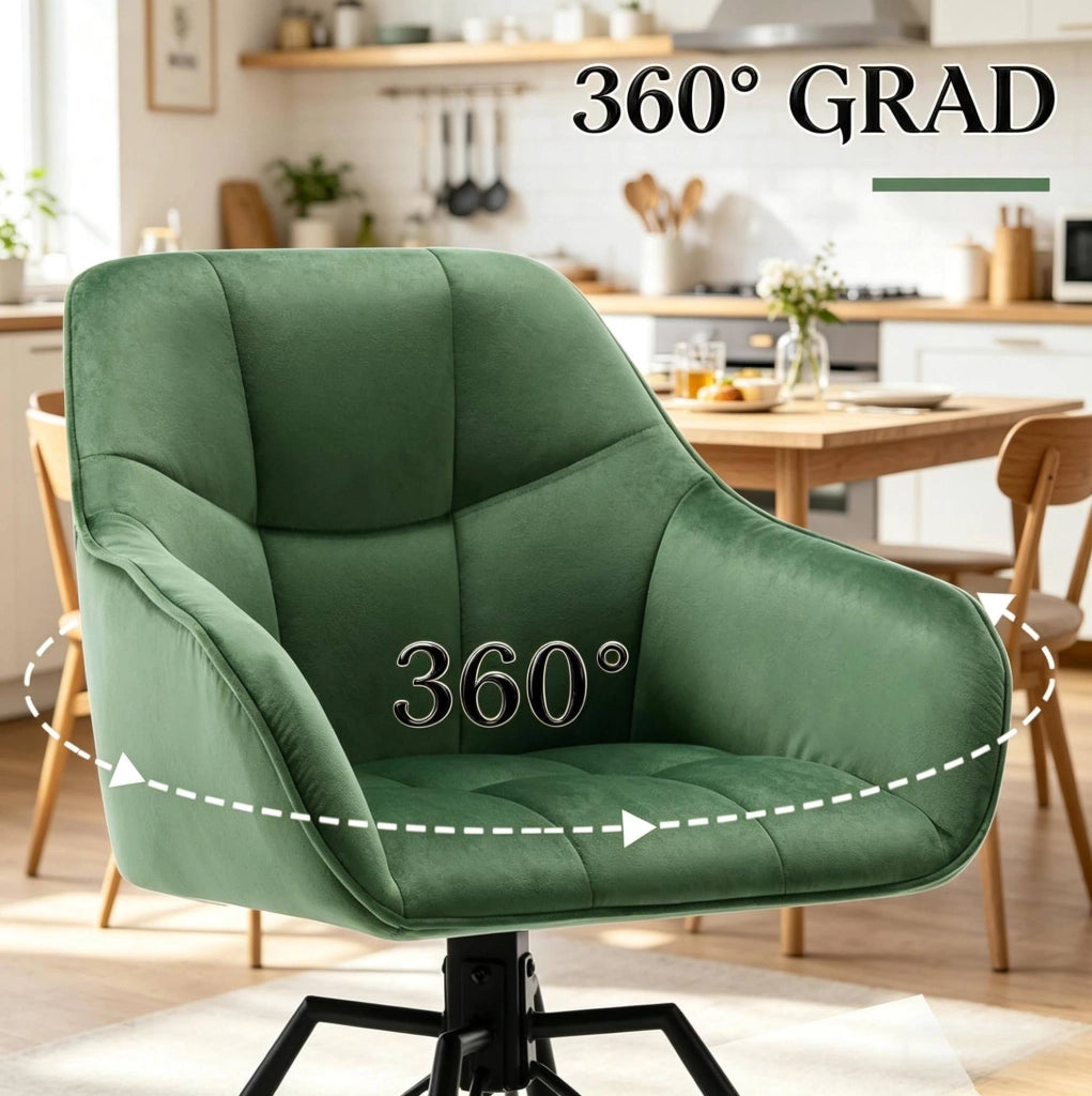 Set di 2 sedie da pranzo girevoli in velluto verde scuro