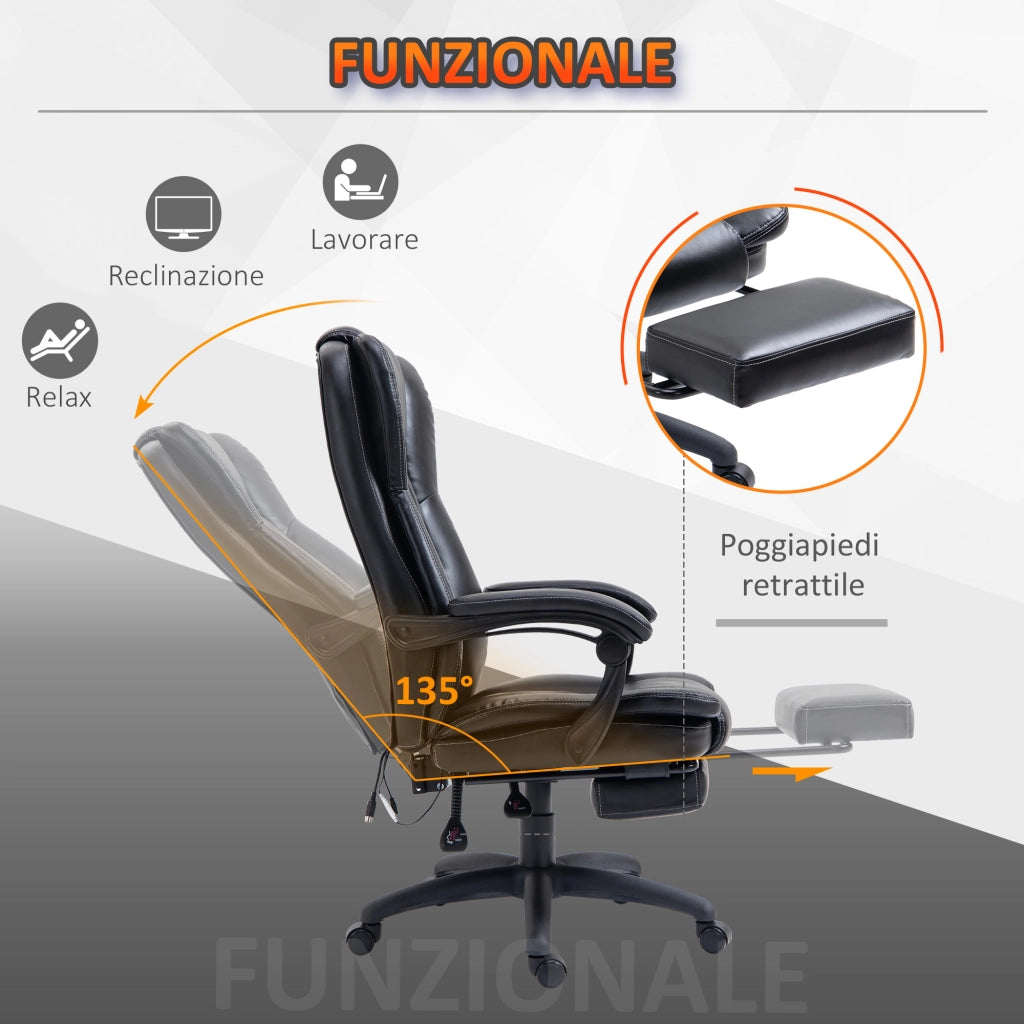 Sedia da Ufficio con Massaggio e Altezza Regolabile ¨C Zephmum ¨C Nera, Similpelle, 68.5x68.5x113-121 cm