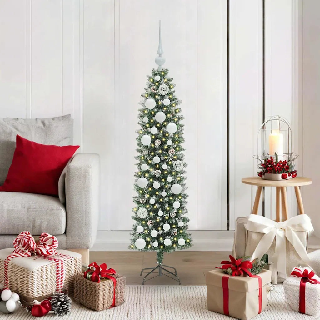 Albero di Natale | Decorazioni natalizie Artificiale Sottile Verde e Bianco 120 cm