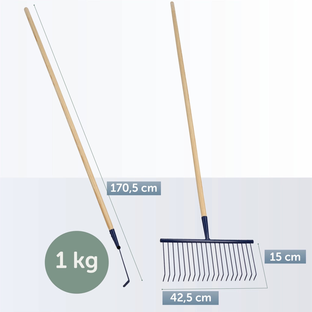 Rastrello per foglie KADAX con manico in legno, 170 cm, universale.