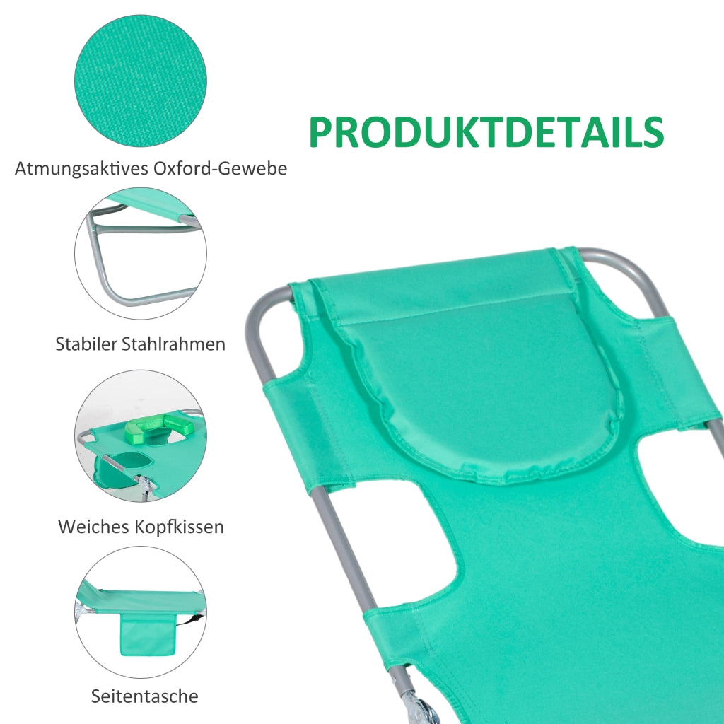 Lettino da giardino ¨C zephmum ¨C verde, metallo, tessuto, con tasche laterali