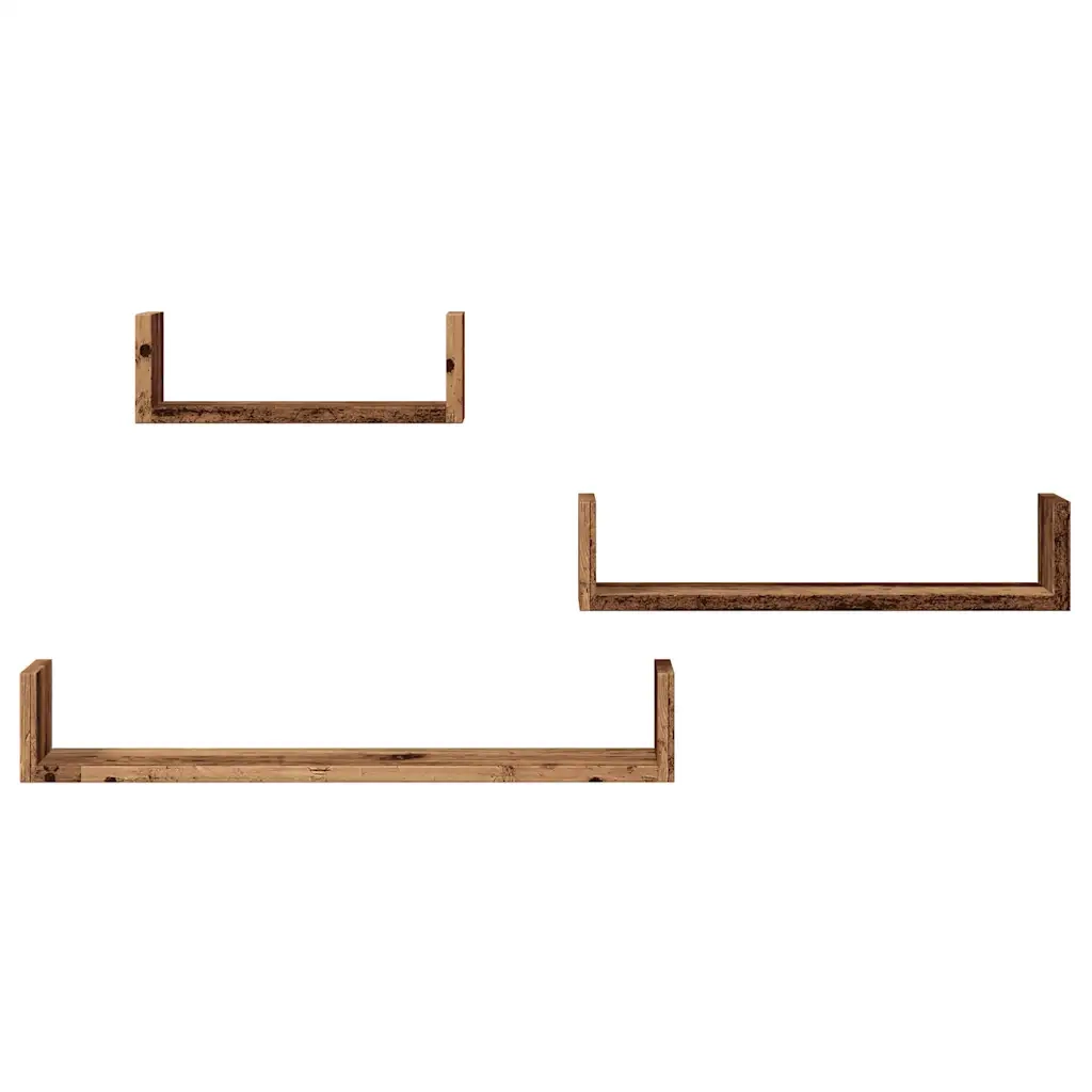 Mensole a Parete 3pz Legno Antico in Legno Multistrato 855792