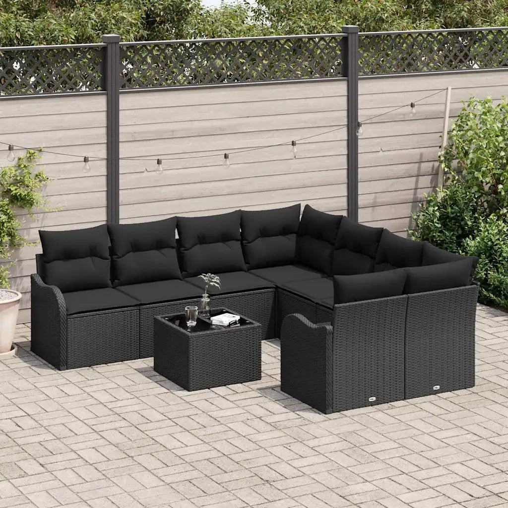 Set Divano da Giardino con cuscino 9 pcs Nero polyrattan 3345643