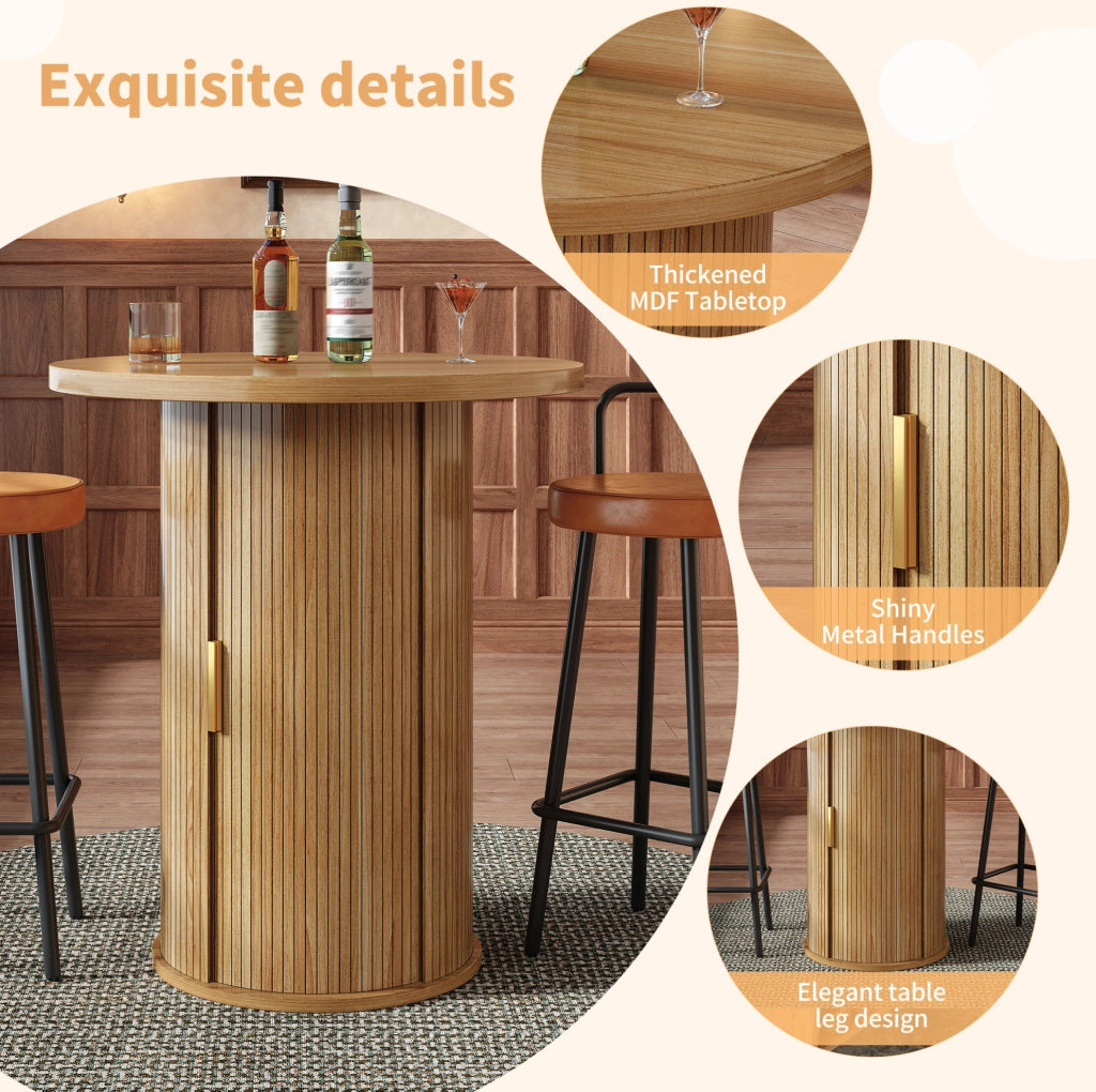 Tavolo bar rotondo con mobile a 4 ripiani; MDF e metallo; 60 x 60 x 91;6 cm; legno