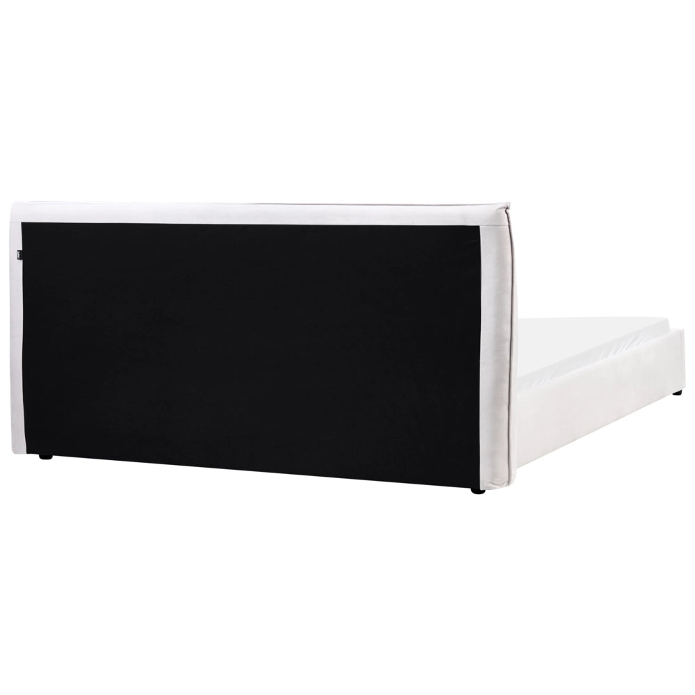 Letto matrimoniale imbottito velluto bianco sporco 180 x 200 cm grande testata classica