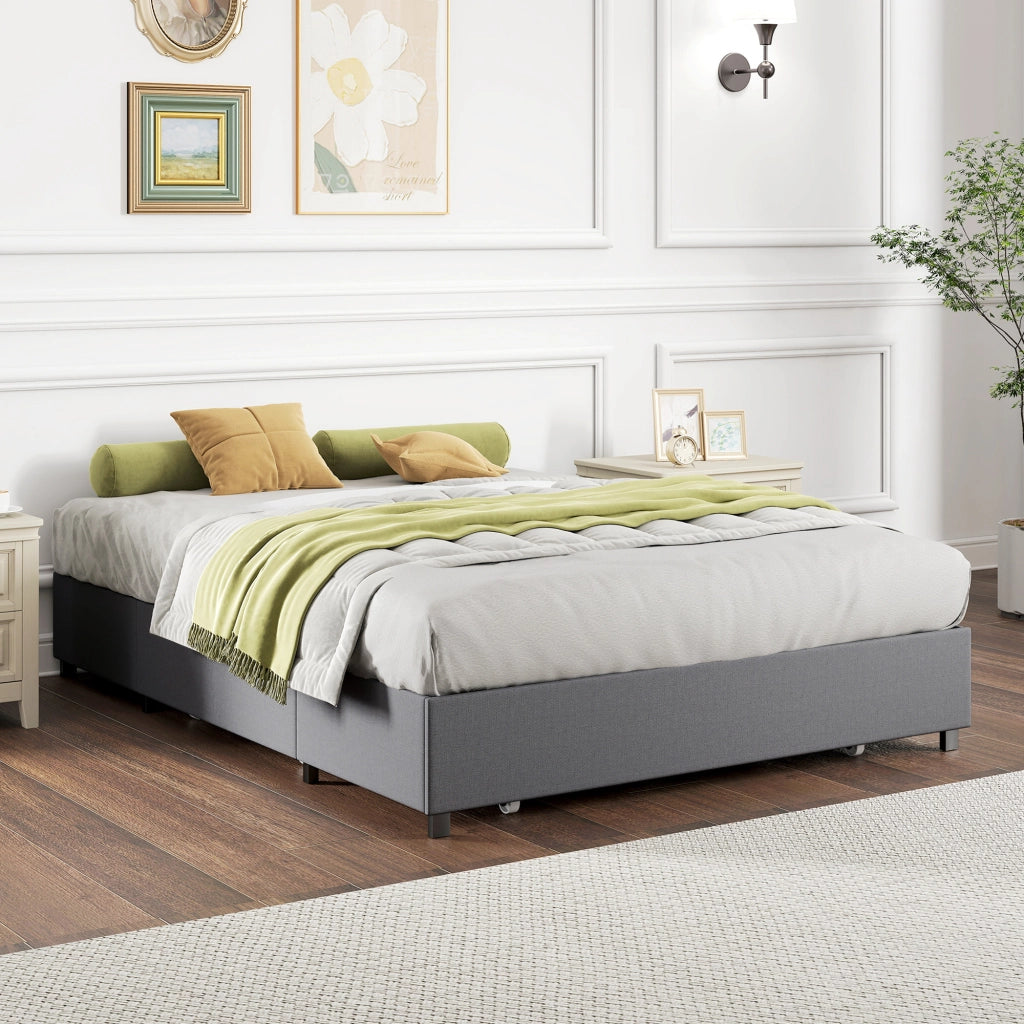 Letto Matrimoniale 140x190 cm con Cassetti e Struttura in Metallo ¨C Zephmum ¨C Grigio