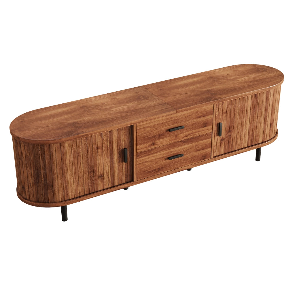 Mobile TV con 2 ante scorrevoli e 2 cassetti; per soggiorno; in MDF e PB; 160×40×55 cm; noce