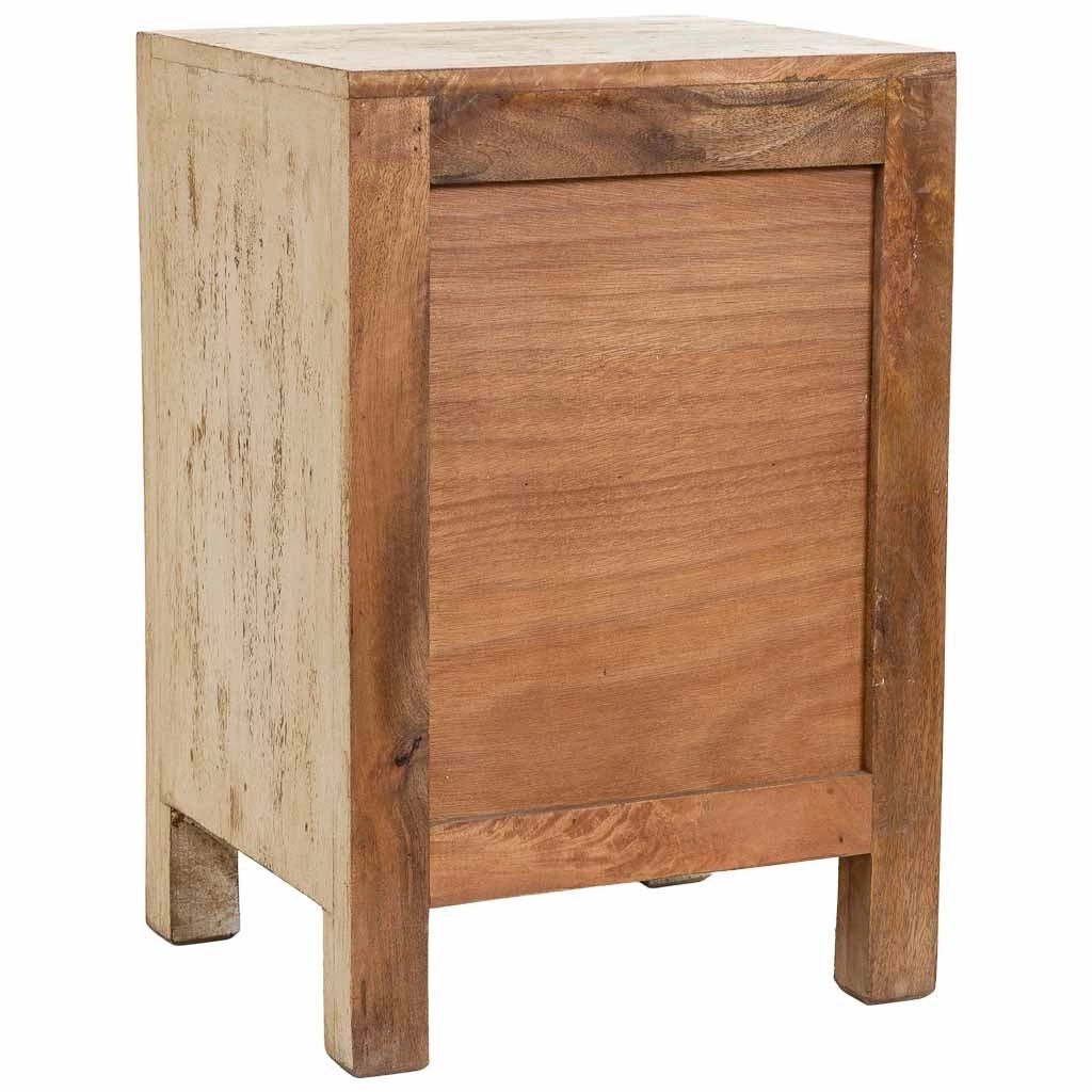 Comodino in legno intagliato a mano beige, 40x35x60h cm