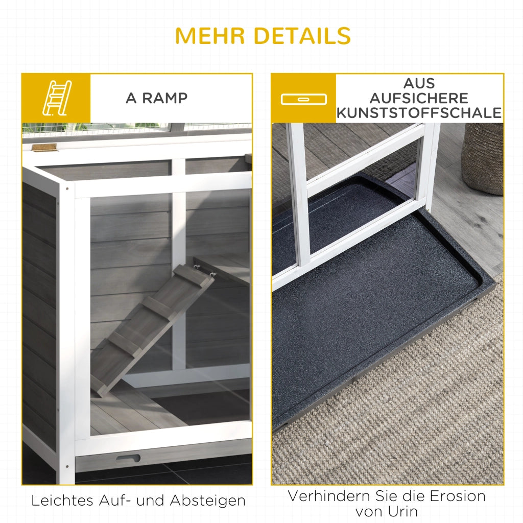 Gabbia per Animali Domestici 2 Livelli ¨C Minimal ¨C Legno di Abete Verniciato Grigio 4 Ruote