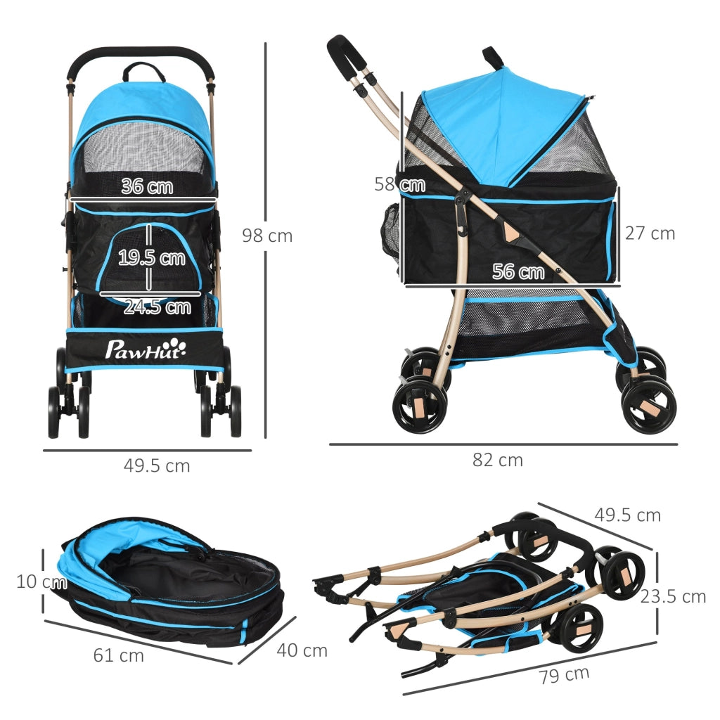 Passeggino per Cani Convertibile in Trasportino 82x49,5x98 cm in Acciaio e Poliestere Azzurro e Nero