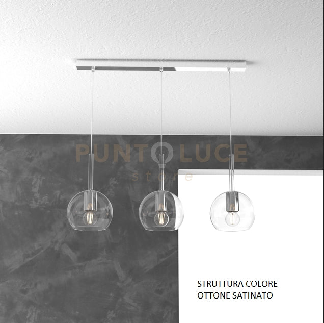 SOSP. OTTONE SAT. RETTANGOLARE 3 LUCI VETRI TUTTI PICCOLO TRASPARENTE 1155OS-S3 RP-TR