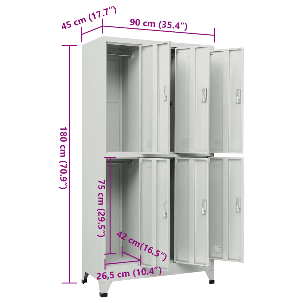 Armadietto a Chiave con 6 Scomparti in Acciaio 90x45x180 cm 20156